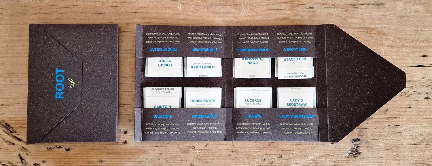 ROOT seed wallet opened to reveal seed packets